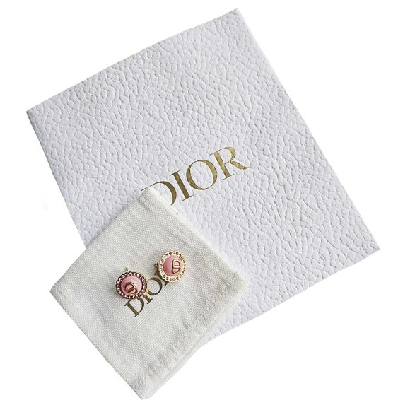 CHRISTIAN DIOR PINK GLASS PETIT CD BAROQUE STUD EARRINGS - Picture 1 of 5